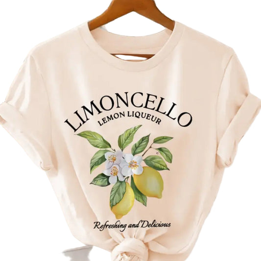 Beige t-shirt with lemon liqueur graphic