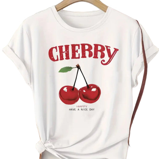 White t-shirt with cherry graphic