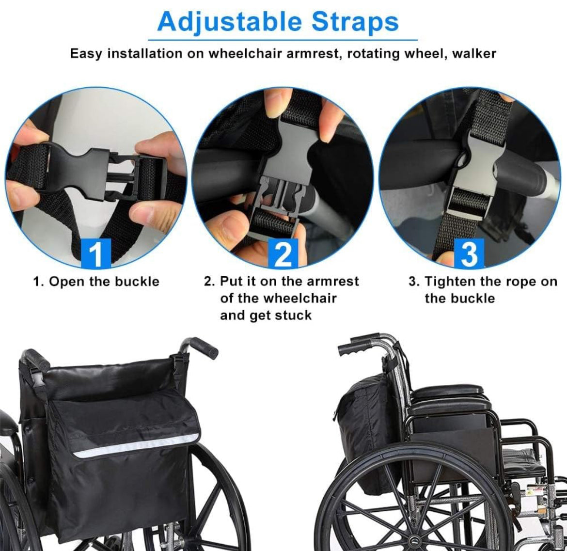 Large capacity wheelchair bag  with Velcro closure